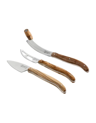 Laguiole Olive Wood V2 - Komplet 3 Noży do Serów ze Stali Nierdzewnej i Drewna Oliwnego