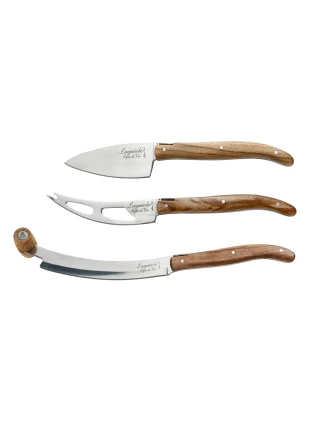 Laguiole Olive Wood V2 - Komplet 3 Noży do Serów ze Stali Nierdzewnej i Drewna Oliwnego