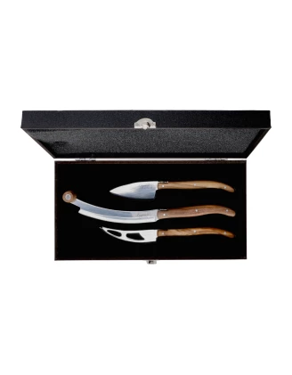 Laguiole Olive Wood V2 - Komplet 3 Noży do Serów ze Stali Nierdzewnej i Drewna Oliwnego