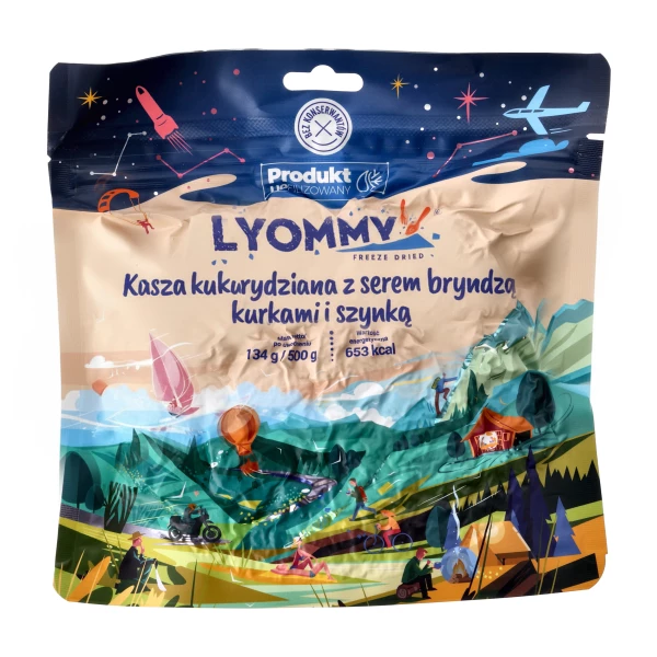 Lyommy Kasza Kukurydziana z Bryndzą, Kurkami i Szynką - Liofilizat 134g (500g po przygotowaniu) Lyommy Kasza Kukurydziana z Bryndzą, Kurkami i Szynką - Liofilizat 134g (500g po przygotowaniu)