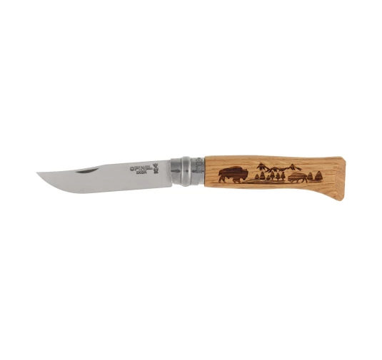 Nóż składany Opinel 8 inox dąb seria Animal - bizon