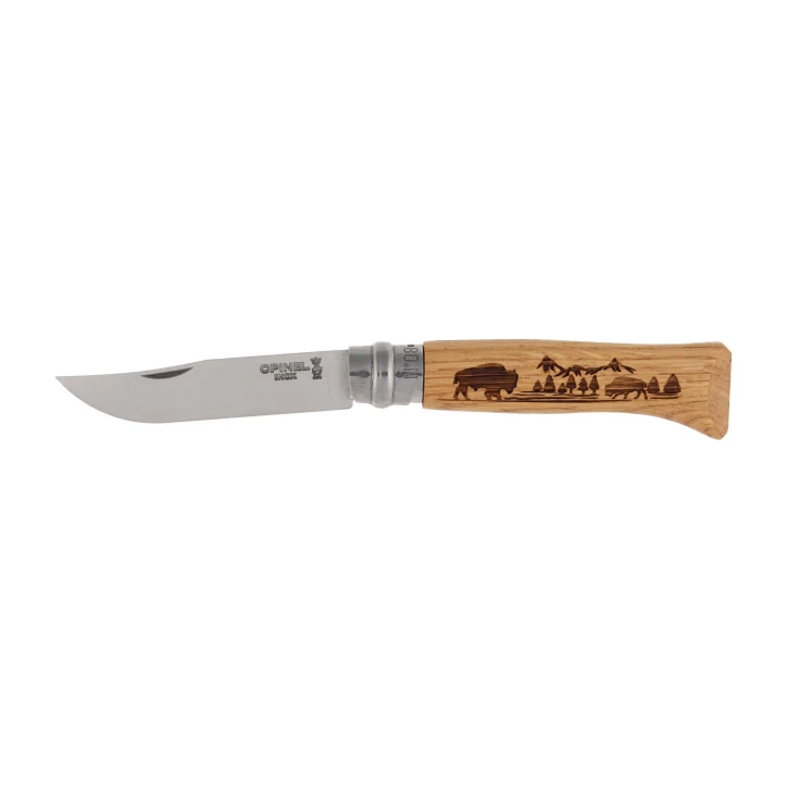 Nóż składany Opinel 8 inox dąb seria Animal - bizon
