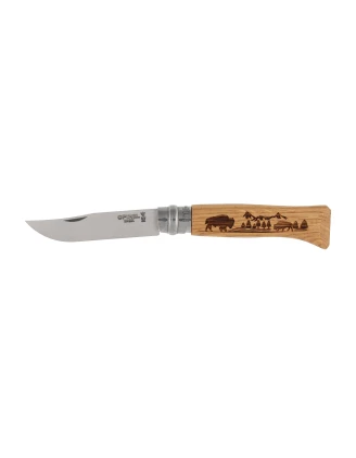 Nóż składany Opinel 8 inox dąb seria Animal - bizon