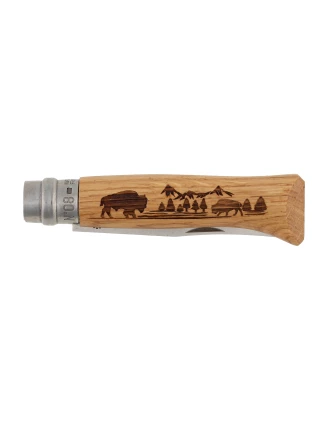Nóż składany Opinel 8 inox dąb seria Animal - bizon