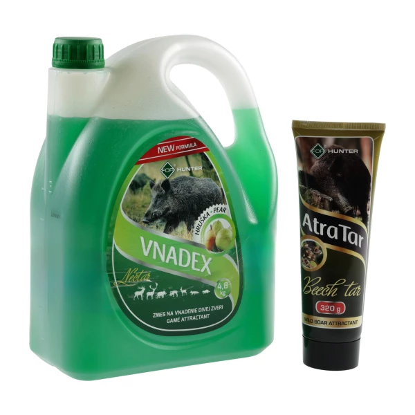 Płyn do wabienia zwierzyny For Vnadex 4,8 kg o zapachu gruszki + Smoła bukowa AtraTar 320 g