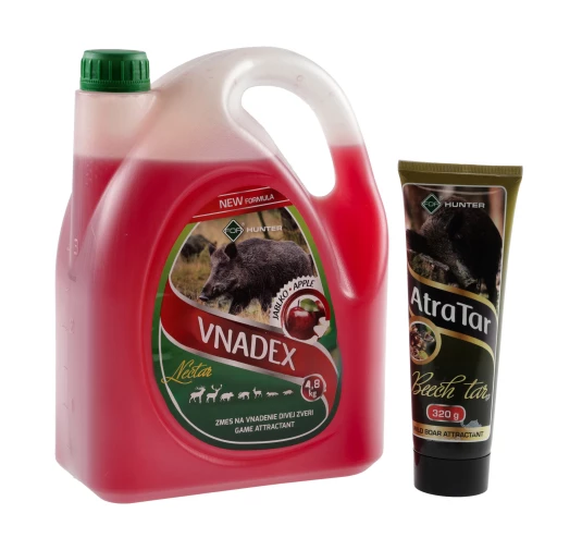Płyn do wabienia zwierzyny For Vnadex 4,8 kg o zapachu jabłka + Smoła bukowa AtraTar 320 g