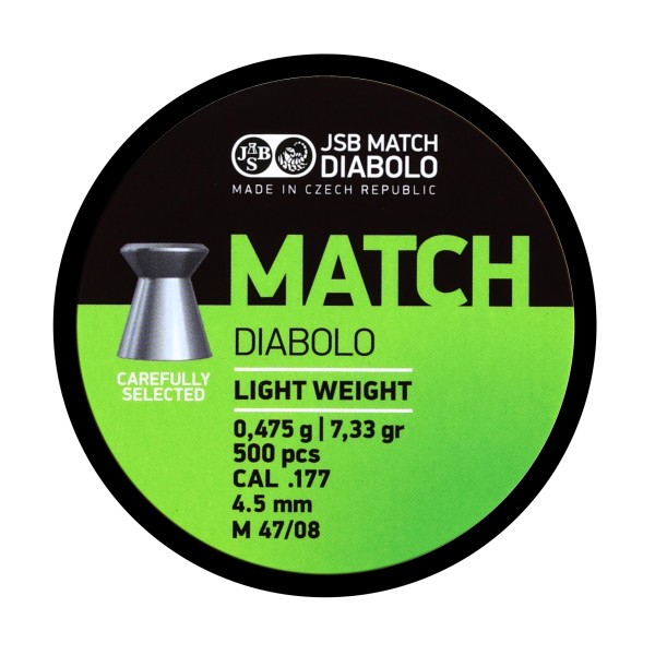 Śrut diabolo JSB Match Light 4,50 mm 500 szt. 0,475 g / 7,33 g Śrut diabolo JSB Match Light 4,50 mm 500 szt. 0,475 g / 7,33 g