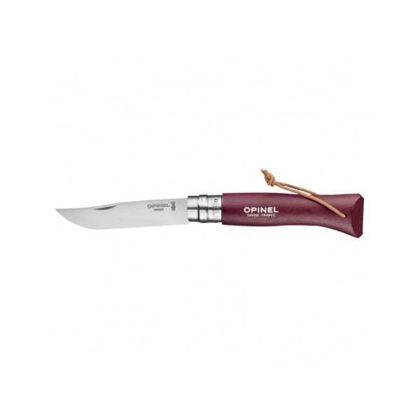 Nóż Opinel Colorama 08 inox grab bordowy z rzemieniem