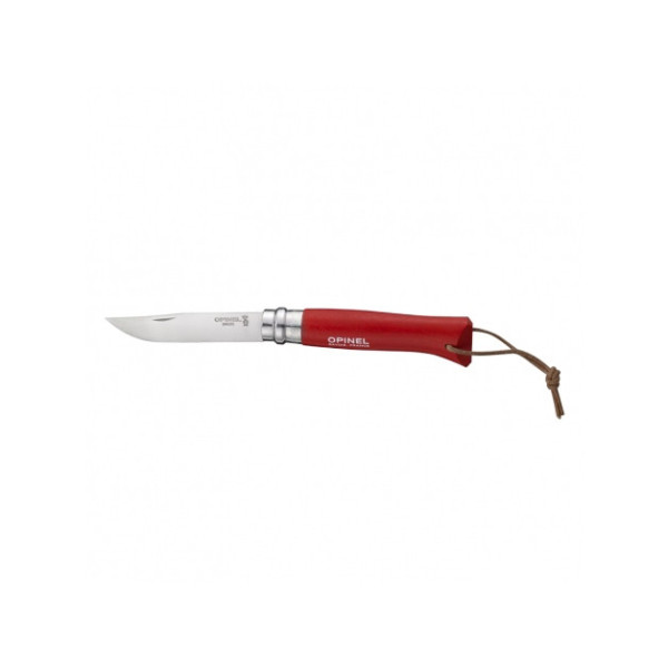 Nóż Opinel Colorama 08 inox grab czerwony z rzemieniem