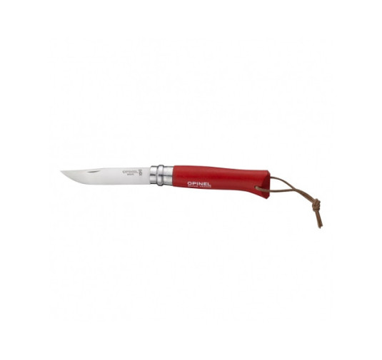 Nóż Opinel Colorama 08 inox grab czerwony z rzemieniem