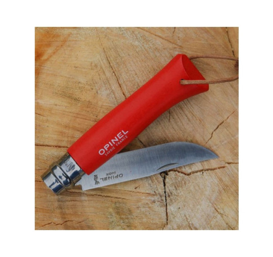 Nóż Opinel Colorama 08 inox grab czerwony z rzemieniem